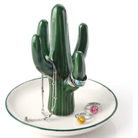 KAUKKO Cactus Ring Holder Green Jewelry Dish for Rings Earrings Bracelets Necklace Organizer, Cactus Gift for Women Birthday/Christmas，CR01-7