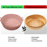 KAUKKO Air Fryer Silicone Liners Round Food Safe Non Stick Air Fryer Basket Oven Accessories, Reusable Replacement Fits 8.66 in Air Fryer Pink