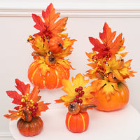 KAUKKO Artificial Pumpkins , Mini Fake Pumpkins with Artificial Sunflowers Maple Leaves Berries Fall Harvest Thanksgiving Decoration(B style)