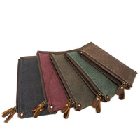 KAUKKO Canvas Wallet Long Multi-card Wallet Retro Style Waterproof Men's Wallet Folding Zipper Canvas Bag Coral blue