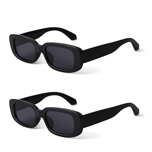KAUKKO Rectangle Sunglasses for Women Retro Driving Glasses 90’s Vintage Fashion Narrow Square Frame UV400 Protection Black Frame Grey Lens 2pc