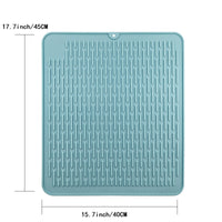 KAUKKO Silicone Dish Drying Mat,40 cm * 45 cm Dish Drainer Mat for Kitchen Counter, Heat Resistant Hot Pot Holder, Non-Slip Silicone Sink Mat,Blue