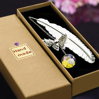 KAUKKO Vintage Metal Feather Bookmark Birthday Gift Women Teachers & Mothers Day Butterfly Book Mark for Book Lover Librarian Readers Yellow