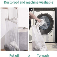 KAUKKO Large Laundry Hamper with 1 Removable Laundry Bags Dirty Clothes Hamper and dust cover , 2 Handles Foldable Hamper Dorm Room Storage Beige + coffee