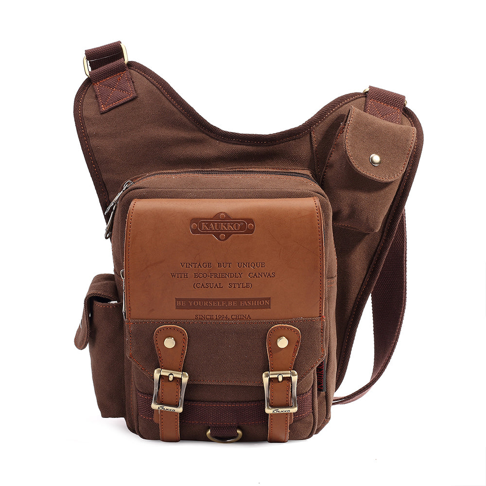 Retro Casual Shoulder Bag Sports Canvas Laptop Crossbody Bag ( coffee ) - kaukko