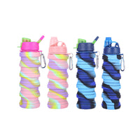 KAUKKO Collapsible Water Bottles, 18oz Reuseable BPA  Gym Camping Hiking, Portable Sports Water Bottle with Carabiner（C Blue）