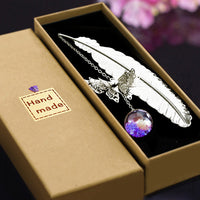 KAUKKO Vintage Metal Feather Bookmark Birthday Gift Women Teachers & Mothers Day Butterfly Book Mark for Book Lover Librarian Readers Purple