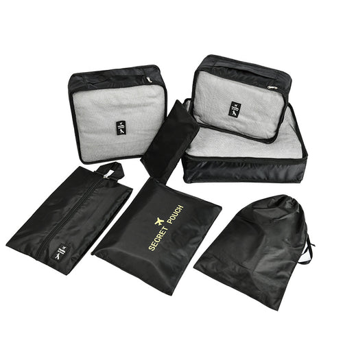 KAUKKO 7 Set Packing Cubes, Travel Luggage Organizers with Laundry Bag & Shoe Bag (PURITY BLACK)