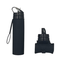 KAUKKO Collapsible Water Bottles, 18oz Reuseable BPA Free Silicone Leak-proof Travel Water Bottle with Straw for Travel Gym Camping Hiking, Portable Sports Water Bottle with Carabiner  Black