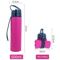 KAUKKO Collapsible Water Bottles, 18 oz Reuseable BPA Free Silicone Leak-proof Travel Water Bottle with Straw for Travel Gym Camping Hiking, Portable Sports Water Bottle with Carabiner Rose red