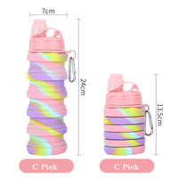 KAUKKO Collapsible Water Bottles, 18oz Reuseable BPA  Gym Camping Hiking, Portable Sports Water Bottle with Carabiner（C Pink）