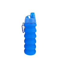 KAUKKO Collapsible Water Bottles, 18oz Reuseable BPA Free Silicone Leak-proof Travel Water Bottle with Straw for Travel Gym Camping Hiking, Portable Sports Water Bottle with Carabiner（A Blue）