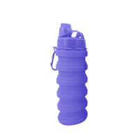 KAUKKO Collapsible Water Bottles, 18oz Reuseable BPA Free Silicone Leak-proof Travel Water Bottle with Straw for Travel Gym Camping Hiking, Portable Sports Water Bottle with Carabiner（A Purple）