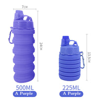 KAUKKO Collapsible Water Bottles, 18oz Reuseable BPA Free Silicone Leak-proof Travel Water Bottle with Straw for Travel Gym Camping Hiking, Portable Sports Water Bottle with Carabiner（A Purple）