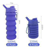 KAUKKO Collapsible Water Bottles, 18oz Reuseable BPA Free Silicone Leak-proof Travel Water Bottle with Straw for Travel Gym Camping Hiking, Portable Sports Water Bottle with Carabiner（B Purple）