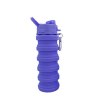 KAUKKO Collapsible Water Bottles, 18oz Reuseable BPA Free Silicone Leak-proof Travel Water Bottle with Straw for Travel Gym Camping Hiking, Portable Sports Water Bottle with Carabiner（B Purple）