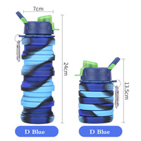 KAUKKO Collapsible Water Bottles, 18oz Reuseable BPA  Gym Camping Hiking, Portable Sports Water Bottle with Carabiner（D Blue）