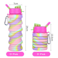 KAUKKO Collapsible Water Bottles, 18oz Reuseable BPA  Gym Camping Hiking, Portable Sports Water Bottle with Carabiner（D Pink）