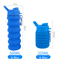 KAUKKO Collapsible Water Bottles, 18oz Reuseable BPA Free Silicone Leak-proof Travel Water Bottle with Straw for Travel Gym Camping Hiking, Portable Sports Water Bottle with Carabiner（B Blue）