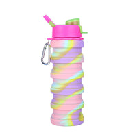 KAUKKO Collapsible Water Bottles, 18oz Reuseable BPA  Gym Camping Hiking, Portable Sports Water Bottle with Carabiner（D Pink）