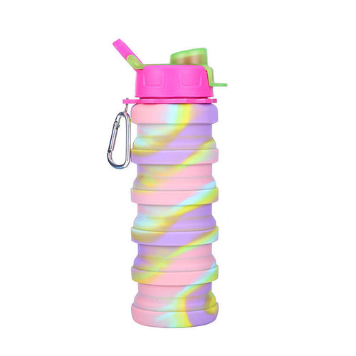 KAUKKO Collapsible Water Bottles, 18oz Reuseable BPA  Gym Camping Hiking, Portable Sports Water Bottle with Carabiner（D Pink）