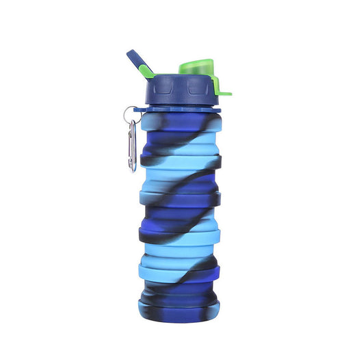 KAUKKO Collapsible Water Bottles, 18oz Reuseable BPA  Gym Camping Hiking, Portable Sports Water Bottle with Carabiner（D Blue）