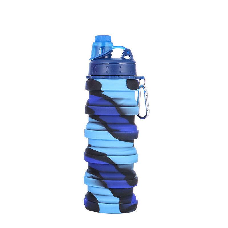 KAUKKO Collapsible Water Bottles, 18oz Reuseable BPA  Gym Camping Hiking, Portable Sports Water Bottle with Carabiner（C Blue）
