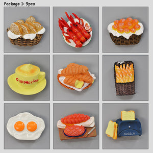 Refrigerator Magnets Food Theme, Bread Coffee Egg Breakfast for Food Lover,  9pcs-Set