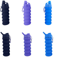KAUKKO Collapsible Water Bottles, 18oz Reuseable BPA Free Silicone Leak-proof Travel Water Bottle with Straw for Travel Gym Camping Hiking, Portable Sports Water Bottle with Carabiner（B Blue）