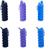KAUKKO Collapsible Water Bottles, 18oz Reuseable BPA Free Silicone Leak-proof Travel Water Bottle with Straw for Travel Gym Camping Hiking, Portable Sports Water Bottle with Carabiner（B Grey）