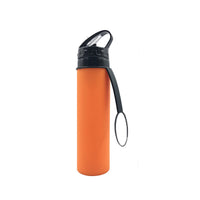 KAUKKO Collapsible Water Bottles, 18oz Reuseable BPA Free Silicone Leak-proof Travel Water Bottle with Straw for Travel Gym Camping Hiking, Portable Sports Water Bottle with Carabiner  Orange
