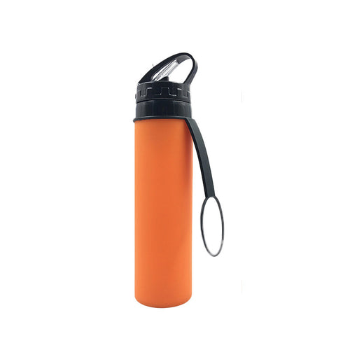 KAUKKO Collapsible Water Bottles, 18oz Reuseable BPA Free Silicone Leak-proof Travel Water Bottle with Straw for Travel Gym Camping Hiking, Portable Sports Water Bottle with Carabiner  Orange
