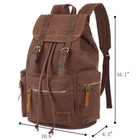 KAUKKO Vintage Casual Canvas and Leather Rucksack Retro Backpack for School Work Travel Hiking, 19L ( Coffee )