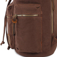 KAUKKO Vintage Casual Canvas and Leather Rucksack Retro Backpack for School Work Travel Hiking, 19L ( Coffee )