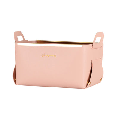 KAUKKO Solid color Artificial Leather Tray, Cosmetics Storage Box，Decorative Tray for Coffee Table, Kitchen Counter,Vintage Tray,Pink