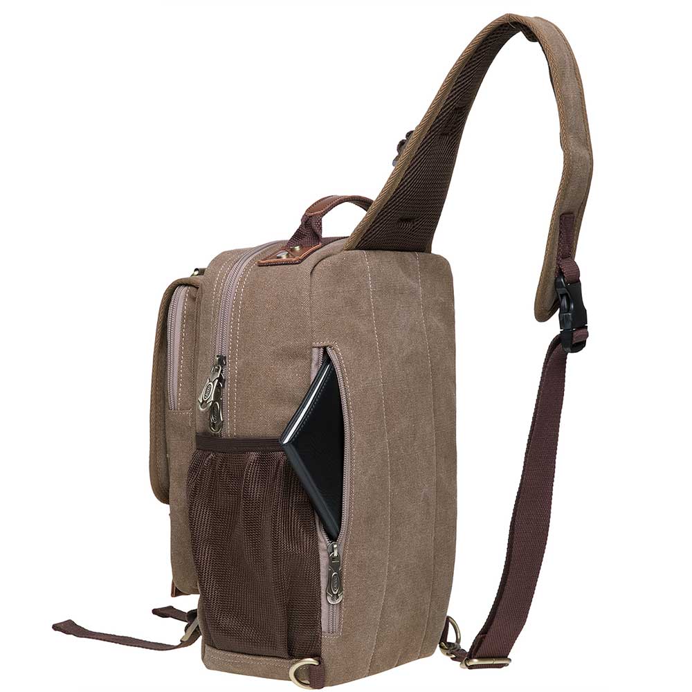 KAUKKO Canvas Crossbody Sling Bag Backpack for Cycling, Hiking, Camping, and Commuting, FD252-3 ( Khaki ) - kaukko