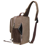 KAUKKO Canvas Crossbody Sling Bag Backpack for Cycling, Hiking, Camping, and Commuting, FD252-3 ( Khaki ) - kaukko
