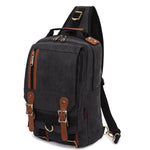 KAUKKO Canvas Crossbody Sling Bag Backpack for Cycling, Hiking, Camping, and Commuting FD252 ( Black ) - kaukko