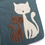KAUKKO Cute Cat Totes Women Canvas Handbags ( Green) - kaukko