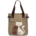 KAUKKO Cute Cat Totes Women Canvas Handbags ( Khaki ) - kaukko