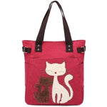 KAUKKO Cute Cat Totes Women Canvas Handbags ( Red ) - kaukko