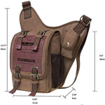 KAUKKO Mens Vintage Canvas Shoulder Messenger Bag Chest Leather Patchwork FH03( Khaki ) - kaukko